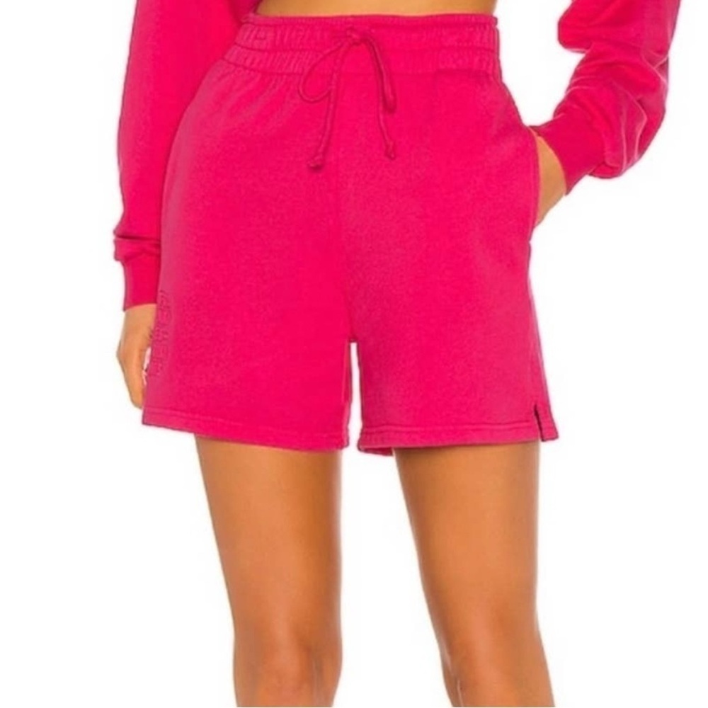 Frankie's Bikinis Hot Pink Burl High Waist Sweat Shorts 5" Inseam Size Small
